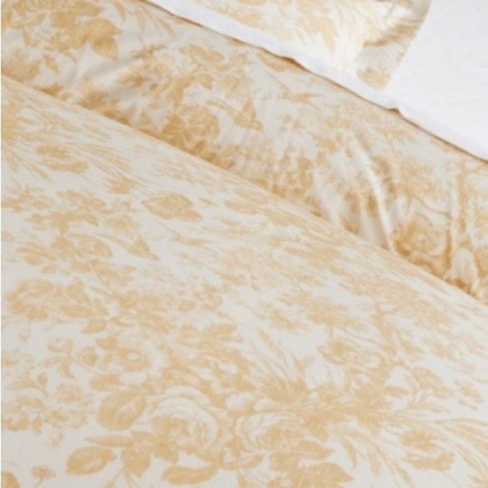King size Elegant yellow / gold Pottery Barn Floral Duvet Bedding Set
